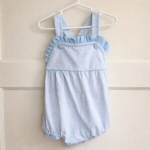 NWT Jellybean Blue White Stripe Bubble Romper Size 3 with Snaps Ruffle Preppy